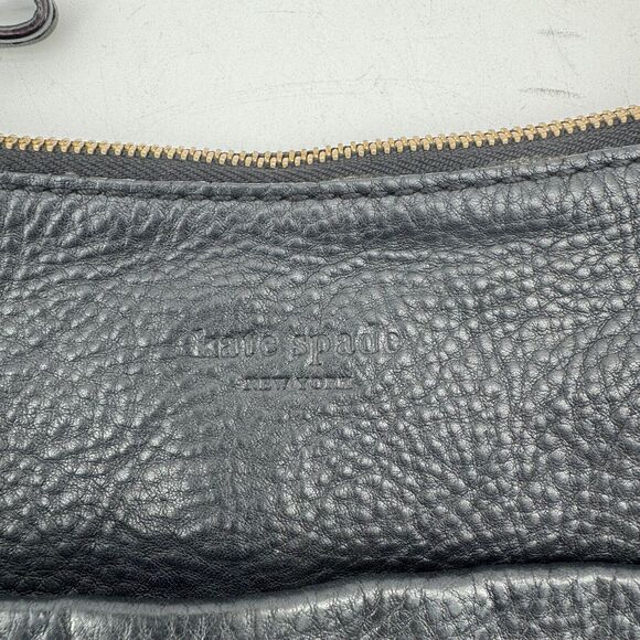 KATE SPADE Purse Black Pebbled Leather Shoulder Bag Hobo Slouch Spell Out Bottom - Picture 3 of 12